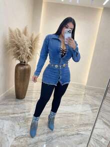 BLUSON DESHILADO  SEXY  CASUAL - Azul - Ver 2