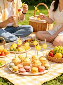100pcs Lemon Theme Toothpick Set, Suitable For Appetizers. Made Of 4.7 Inch Bamboo Toothpicks, Perfect For Summer Parties, Holidays, Graduation Celebrations, Cakes And Desserts, Fruit Platters And Christmas Party Decorations. - Multicolor - View 5