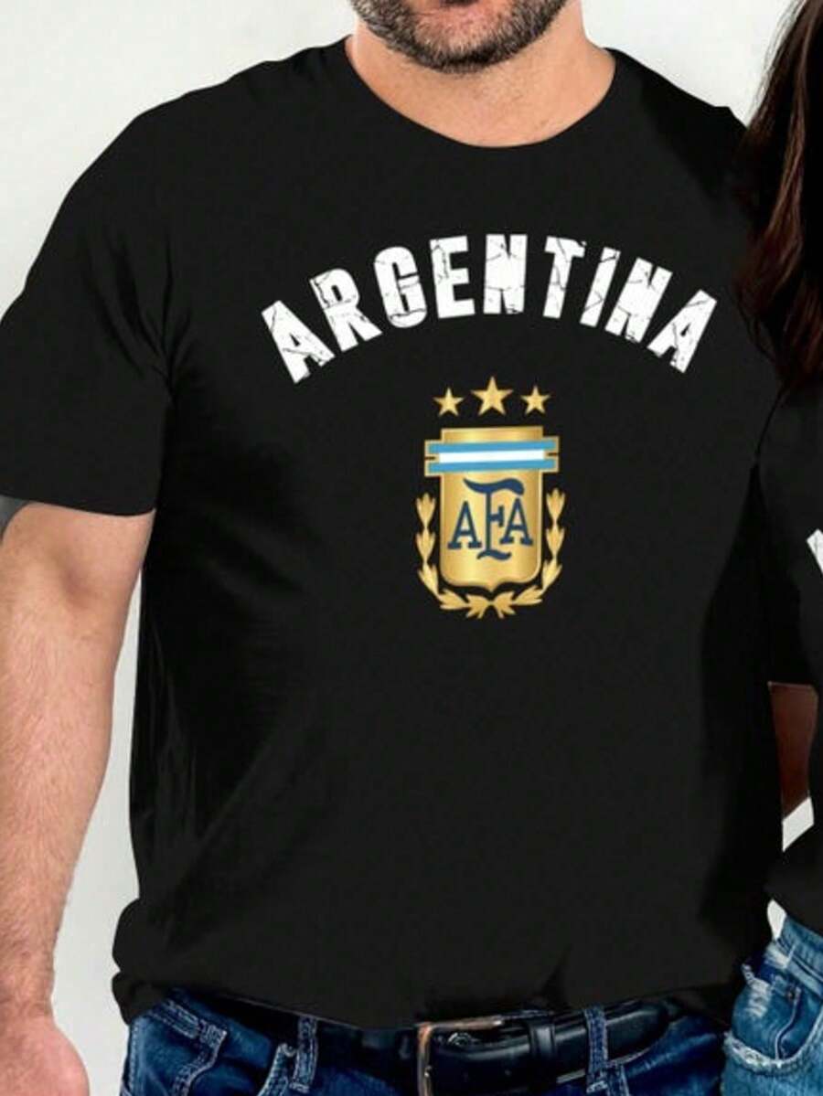 1 Argentina Comfort Color Football Shirt - Patriotic Shirt Of The Argentine National Team For World Football Fans - For Football Lovers - 180g 100% Cotton - 黑色 3 - 查看 1