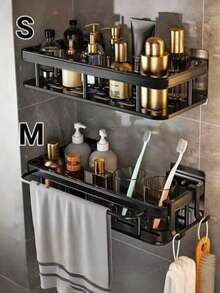 1 pieza Estante de baño de aleación de aluminio, toallero, estante de almacenamiento montado en la pared para champú y cosméticos, organizador de ducha, estante de almacenamiento sobre el fregadero de la cocina - Negro - Ver 2