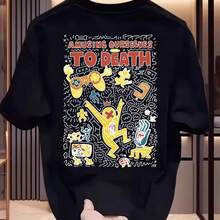 Camiseta de manga corta de puro algodón para hombre con diseño loco de gaming hip-hop estilo americano1 - Negro - Ver 1