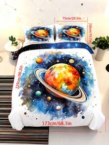 2/3件組 水彩太空行星床上用品套組，太陽系被套組含枕套，男孩女孩適用外太空臥室裝飾（不含被芯）135x200cm - 彩色 - 查看 17