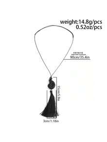 1pc Elegant Fashion Vintage Exaggerated Geometric Wax Cord Y-Shaped Tassel Resin Seashell Pendant Charm Jewelry Necklace, Luxurious & Chic, Suitable For Wedding, Banquet, Vacation, Party, Daily Casual, Street Style, Women, Couples, Holiday, Birthday, Versatile Necklace Gift - Necklace - View 5