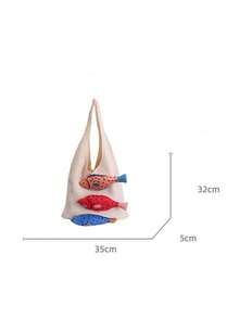 1pc White Tote Bag With 3D Fish Decoration, Large Capacity Casual Shoulder Handbag, Reusable Multi-Purpose Storage Bag, Cute Beach Tote For Summer Vacation, Daily Use, Shopping, Work, School & Travel, Lightweight & Durable Knit Shoulder Bag, Perfect Birthday/Holiday Gift For Her.,Back To School - Multicolor - View 10