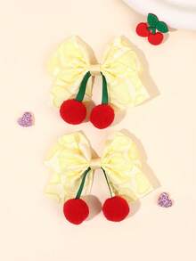 2 pezzi Fiocchi per capelli a forma di ciliegia per ragazze, fiocchi jacquard a forma di cuore con fermagli a coccodrillo, fermagli per capelli a forma di frutta carini, fiocchi per code di cavallo carini e dolci per ragazze, fermagli a ciliegia adorabili, accessori per capelli per adolescenti - Giallo - Visualizzare 9