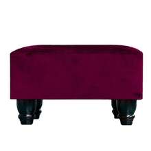 Rectangular Linen Ottoman Footstool With Wooden Legs For Home Use - 葡萄酒 - 查看 3