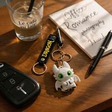 MINISO How To Train Your Dragon Light Fury White Dragon Keychain, Cute Mini Dragon Figurine Bag Charm With Black Lettering Webbing And Metal Key Ring, Backpack Handbag Car Key Accessory, Back To School Gift - Style 1 - View 4