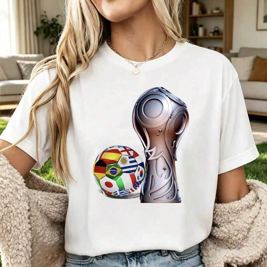 Vintage T-Shirt With Gold Trophy Graphic - 白色 8 - 查看 1