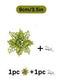 1件/5件/10件/20件閃亮一品紅聖誕花，適用於聖誕樹與花環，直徑3.5英吋/5.9英吋/9.45英吋附夾子，聖誕節裝飾，新年派對用品（顏色：淺綠色） - 淺綠色 - 查看 10