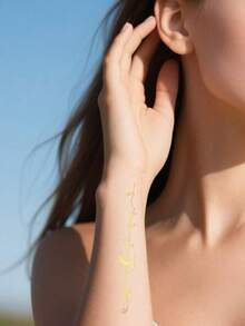 Gold Foil Sheet Bracelet And Moon Pattern Temporary Tattoo Stickers, Suitable For Body Painting Decoration, Perfect For Girls - Gold - View 10