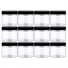 14oz 420ml 12 Pack Empty Clear Wide Mouth Plastic Jars with Smooth Lids and Labels - Round PET Containers for Food Storage and Dry GoodsCraft and More - BPA Free (Black Lids) - Tapas negras negras - Ver 9