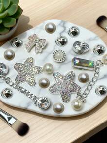 20pcs DIY Shoe Decor, Heart Star Bowknot Pattern, Beach Bohemian Style, (ABS Resin) Metal Chain, Beach Vacation, Suitable For Slippers High Heels Sandals Sneakers - Multicolor - View 2