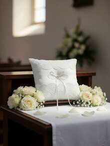 1pc Lace Bride Wedding Ring Pillow Western Wedding Gift Ring Props Bow Square Ring Pillow Pearl Bride Ring Pillow Western Wedding Supplies - Double-lace Ring Pillow - View 2