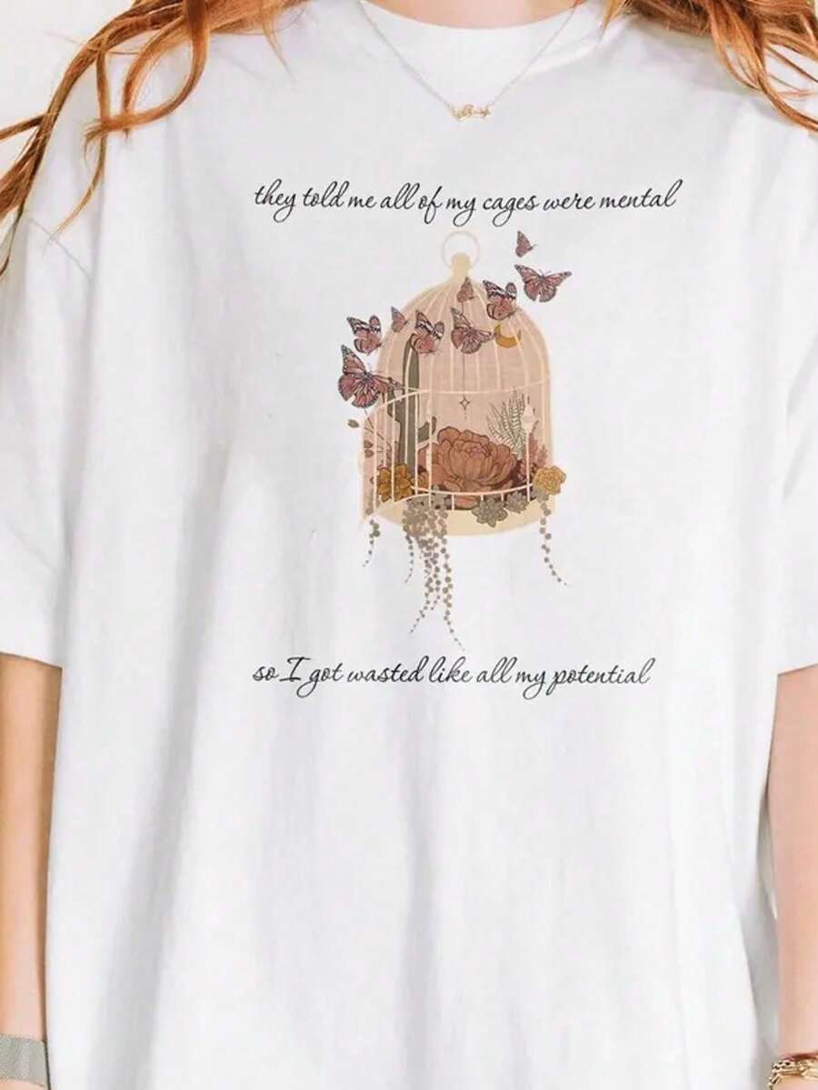 1 pieza Camiseta Blanca con Letras de "This Is Me Trying", Camiseta Inspirada en Taylor, Mercancía Sutil de Swift, Camiseta con Frases de Canciones Emocionales, Concientización sobre Salud Mental, 180g Algodón 100% - Blanco 6 - Ver 1
