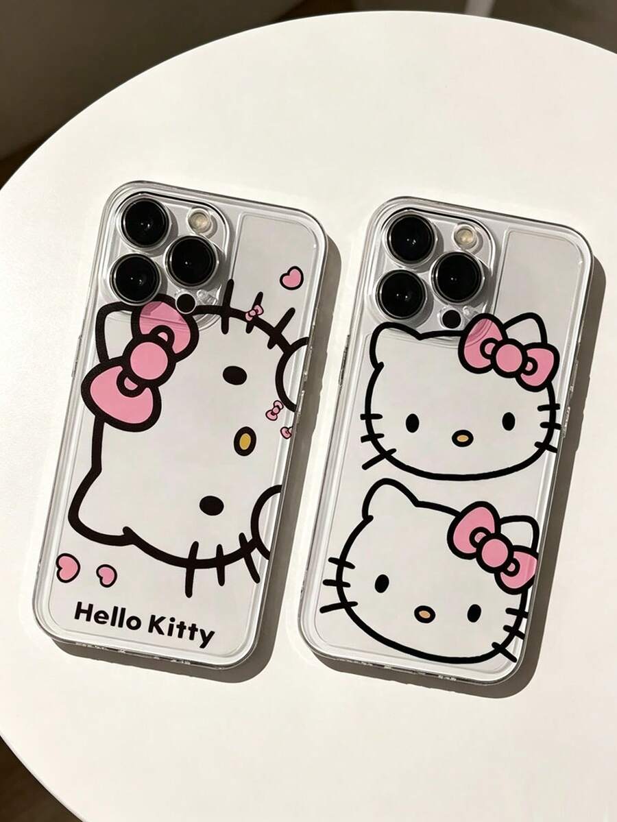 SANRIO 2pcs HelloKT Cat Magic Cube Precision Hole Anti-Drop Apple Phone Case - Clear - View 1