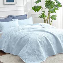 Queen Quilt Bedding Set, Lightweight Soft Bedspreads Coverlets With 2 Pillow Shams, Modern Aqua Blue Quilts Queen Full Size For All Seasons - Sky Blue - View 5