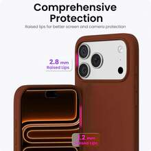 液態矽膠 3 層全覆蓋軟橡膠手機殼適用於 iPhone 17 Pro 17 Pro Max 17，清新夏季配色，防震保護殼配耐刮微纖維內襯，相容於 13 11 16 Pro Max 15 14 Plus 12 Mini XS Max 7 8 Plus - 栗子棕 - 查看 9