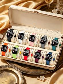 20pcs Set, Sports Girls Square Electronic Watch + Multi-Color Heart Chain Bracelet, Couple, Fashion Accessories (No Box) - Multicolor - View 15