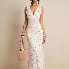 guangzhougaolangshangmao  Vestido Maxi de Moda para Vacaciones con Patchwork de Encaje, Cuello en V, Estampado Floral, Sin Mangas, Vestido Amarillo Pálido, Vestido con Ribete de Encaje, Vestido con Escote en V, Vestido con Estampado Floral, Vestidos de Verano para Mujeres, Vestidos Vintage Elegantes para Mujeres, Vestidos para Mujeres, Vestidos Florales para Mujeres, Último Vestido para Mujeres, Vestidos para Mujeres Fiesta en el Jardín - Multicolor - Ver 8