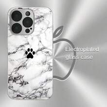 24-Stunden-Versand aus Deutschland |   Cloud Stone Cute Paw Fun Style Electroplated Silver Tempered Glass Case mit Camera Protection & Shockproof – kompatibel mit Apple  11/12/13/14/15/16/17 Pro Max/Plus/SE/Air – Perfektes Geschenk – für Samsung Galaxy S21/S22/S23/S24/S25 Ultra - 1 Stück Bildfarbe - Übersicht 6