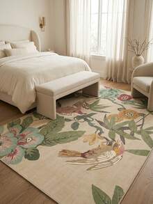 1pc Floor Mat Carpet (Rug, Carpet, Area Rug, Bath Mat, Bath Rug, Door Mat), Modern Aesthetic Southeast Asian Style Floral And Bird Pattern Fresh Design - Soft Faux Cashmere Carpet, Bathroom, Kitchen, Entrance, Hallway, Bedside, Living Room, Bedroom, Etc., All Season Use Machine Washable Floor Mat, Home Decor - Multicolor - View 4