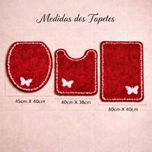 Delicato 3-Piece Non-Slip Bathroom Set Kit - Red - View 2