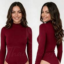 CACHARREL Suplex Bodysuit Second Skin Long Sleeve High Neck - 酒紅色 - 查看 1