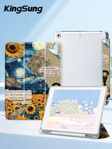 Kingsung 梵谷星空拼貼圖案平板保護殼，相容 iPad 9.7/10.2/10.5/10.9/12.9/Pro 11 (第10代)，相容 Galaxy Tab S6 Lite 10.4 吋，相容 Kindle Paperwhite 第12代 2024，配備柔軟防震保護，智慧直立支架/自動喚醒/睡眠功能 - 彩色 - 查看 4