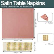 20 Pack Satin Napkins With Napkin Rings, 12"X12" Soft Silky Reusable Dinner Napkins, Square Satin Cloth Napkins For Wedding, Graduation Party, Christmas Themed Party Decor - Rose Gold - View 8