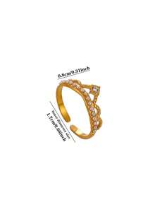 1Pc Fashion Cubic Zirconia Crown Ring For Women Gold Color Flowers Geometric Open Ring Wedding Party Jewelry Gift - Gold - View 9