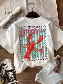 Summery, Loose-Fitting T-Shirt For Women, Spring/Summer Top With Double-Sided Print On The Front And Back, Hand-Painted Style And Bow Design, Fashionable, Versatile, Casual, Round Neck - White - View 3
