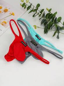 3-Pack Men's Big Pouch G-String Sexy Breathable Y-Back Thong Underwear Low Rise Sexy Thong Underwear Bulge Pouch Lingerie - 彩色 - 查看 2