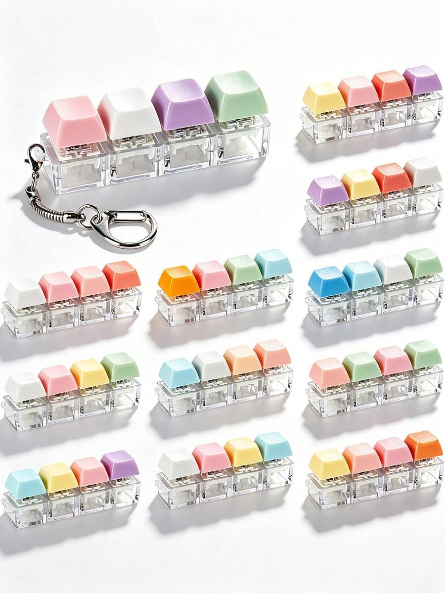 1pc Adult Keyboard Fingertip Toy, Pressing Toy, Bag Pendant, 4-In-1 Keyboard Fingertip Keychain, Cubic Mechanical Key Press Stress Relief Gift, Suitable For Office, School, Home To Pass Time, Can Be Hung On Wallet, Bag, Clothes, Door, Window, Wall, Carry To Office Or Travel - Multicolor - View 1