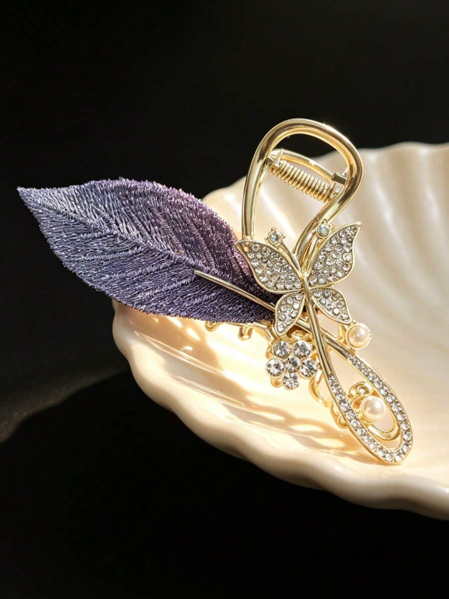 1PC Exquisite Butterfly Rhinestone Metal Women's Hair Claw, Blue-Purple ...