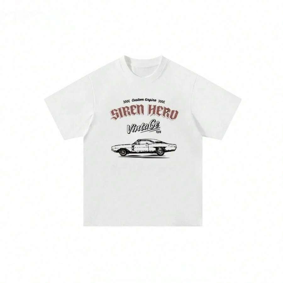 1 Piece PODS Women's High Crew Neck Cotton T-Shirt With N Print, Men's Short Sleeve T-Shirt, 180g, 100% Cotton - 白色 3 - 查看 1