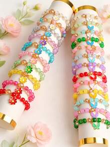 Bộ 6 chiếc/lô vòng tay hạt treo bướm màu sắc tinh tế thời trang cho nữ, vòng đeo tay co giãn xếp chồng nhiều màu, trang sức ngọt ngào mix tiệc, quà tặng - Vòng tay đính hạt hình bướm Daisy - Xem 2