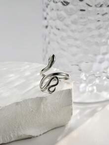 Bague ouverte en forme de serpent en acier inoxydable pour femmes, design de niche unique - Argent - Voir 3