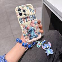 Disney Has Authorized, Phone Case - Chain Set, The Stitch Lilo & Stitch 3D Phone Case Plus A Silicone 3D Stitch Bracelet With Metallic Ring Removable Bracelet, Stitch And Angel Pattern, Compatible With Iphone17/16/15/14/13/12/11/XS/XR/X Plus Pro Max, A Stylish Cartoon Phone Case, The Perfect Gift Choice, Phone Protection, Durable Phone Cover, Great Gift For Friends And Family. - 白色 - 查看 2