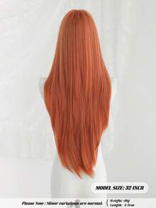 7JHH WIGS 32 Inch Orange Long Layered Straight Wigs For Women - Elegant Wig With Bangs- Dark Roots, Natural Looking Fluffy Very Soft Synthetic Heat Resistant Fiber Full Machine Hair Wig For Girls Daily, Music Festival Party, Cosplay Anime Use, Gift For Friend - Burnt Orange - View 3