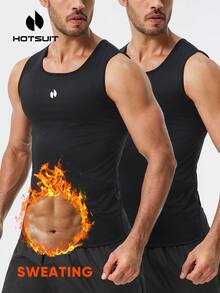 HOTSUIT 2pcs/Set Atasan Sauna Tanpa Lengan Pria, Tank Top Ketat untuk Latihan, Cocok untuk Olahraga di Gym - Hitam - View 1