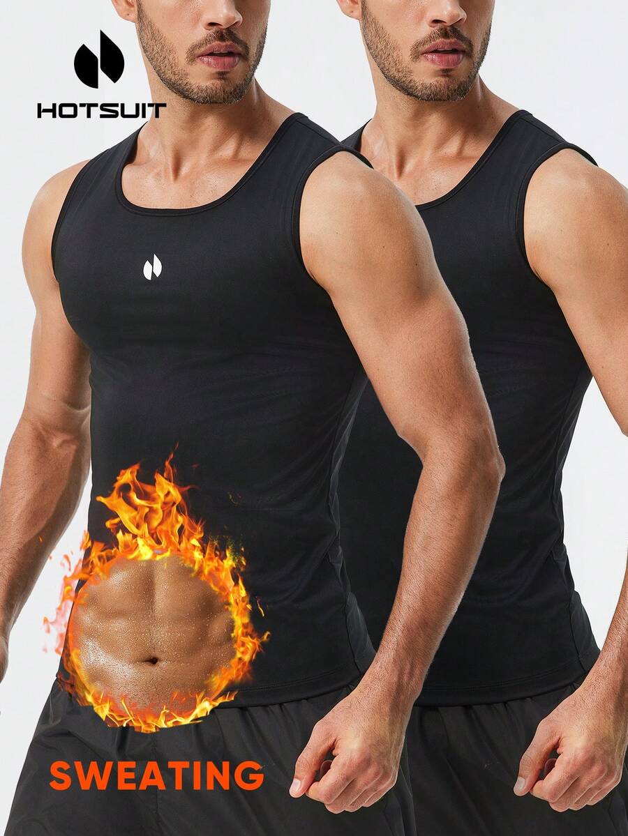 HOTSUIT 2pcs/Set Atasan Sauna Tanpa Lengan Pria, Tank Top Ketat untuk Latihan, Cocok untuk Olahraga di Gym - Hitam - View 1