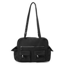 Large Capacity Multi-Pocket Tote Shoulder Bag | Cream Nylon Bag With Silver Zipper Details | Work/School/Travel | Durable Bag,Y2k - Multicolor - View 13