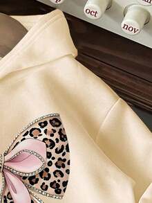Baby Girl Bow Pattern Print Hooded Warm Sweatshirt - Apricot - View 4