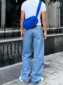 Men's Fashion Retro Loose Wide Leg Jeans - Blue - View 2