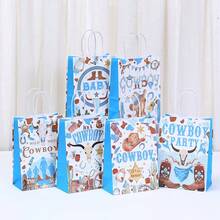 CARRIECUR Sacs cadeaux en papier thème cowboy western, 6 designs imprimés Far West, sacs de fête avec poignées pour anniversaire, baby shower, fête de rodéo, fête thème cowboy, emballage cadeau & fournitures de fête - Voir 5