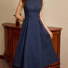 jianchaimaoyi02  Vestido elegante vintage para mujer con bolsillos y botones, vestido casual para ir y venir, vacaciones, ropa de invierno para mujer, atuendo de invierno para mujer, looks navideños, atuendo navideño para mujer, ropa navideña, ropa de Año Nuevo, atuendo de Año Nuevo, vestido de invierno para mujer, vestido de Año Nuevo, vestidos elegantes para mujer, vestidos formales para mujer - Albaricoque - Ver 4