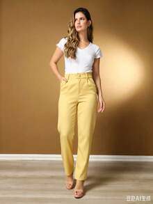 Women's Trousers/Tailored Trousers/Basic Trousers/Elegant Trousers/Skinny Trousers/Blogger Trousers/ Trousers - 黃色 - 查看 2