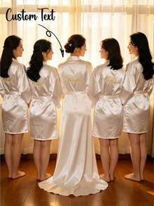 Customized Satin Embroidery Bridal Robe, Half Sleeve Design, Customized Bridesmaid Bridal Robe,Customized Bridal Robe, Bridesmaid Prep Robe - Multicolor - View 2