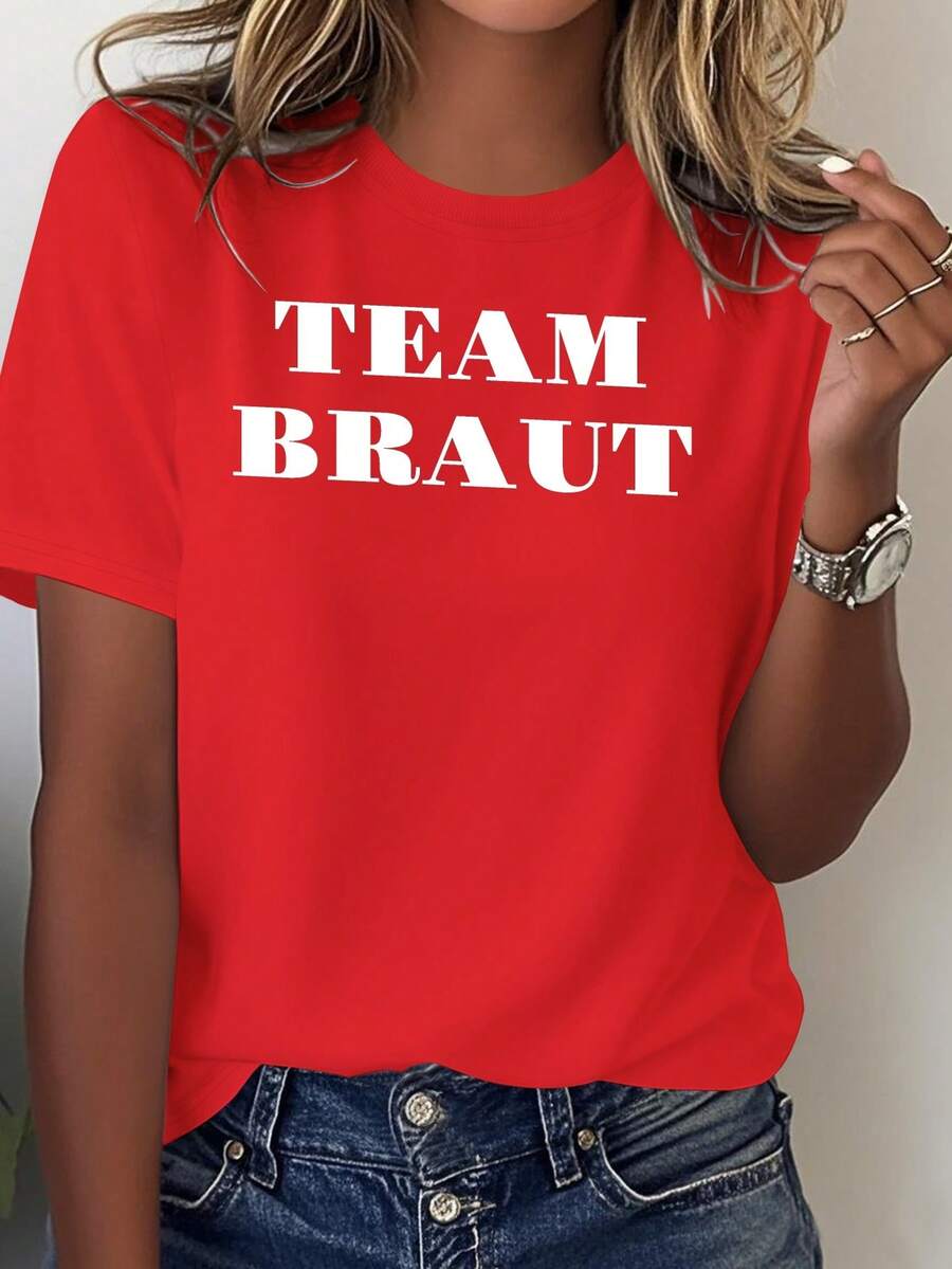 Comfortable Solid-Color T-Shirt For The Future Bride Of The German Team - Red - View 1
