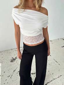 Áo croptop nữ gợi cảm thanh lịch phối ren trễ vai, áo thun croptop xếp ly trắng cho tiệc, du lịch và đi chơi - trắng - Xem 5